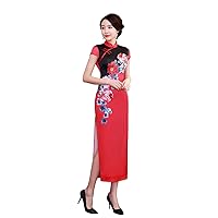 Flower Print Cheongsam Long Qipao Women's Chinese Traditional Dress