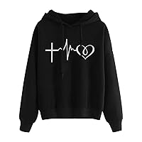 Faith Sweatshirts for Women Christian Hoodies Cute Teen Girls Love Cross Heart Print Graphic Hooded Pullover Tops