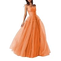 Spaghetti Straps Prom Dresses Tulle Long Formal Evening Party Gowns for Women Backless Bridesmaid Dress A-Line