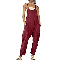SNKSDGM Women Overall Jumpsuit Sleeveless Plus Size V Neck Cropped Playsuit Wide Leg Pant Jumper Romper 2024 Clothes