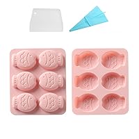 Pack of 2 Cute Cartoon Fish for DIY Cupcake Cake Topper Decor Gum Paste Mould Dessert Fondant Pudding Jelly Shots Crystal Handmade Candy Ice, with Pastry Bag and Scraper