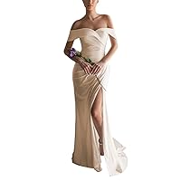 Prom Dress Long Formal Evening Party Gowns Mermaid Wedding Guest Dresses for Women Satin Bridesmaid Dresses with Slit