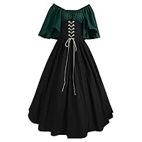 Womens Medieval Renaissance Dress Halloween Off Shoulder Lolita Dress Sweet Swing Princess Victorian Dress