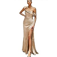 Women's Off The Shoulder Mermaid Prom Dresses Satin Long Formal Evening Party Gowns with Slit R018