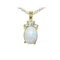 10K Yellow Gold Natural Colorful Opal & Diamond Pendant & Chain Necklace (0.18 cttw, H-I Color, I2-I3 Clarity)