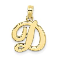 10k Gold D Script Letter Name Personalized Monogram Initial High Polish Charm Pendant Necklace Measures 16.6x13.2mm Wide Jewelry Gifts for Women
