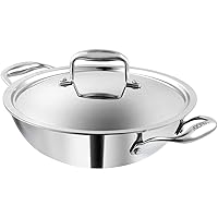 Vinod Platinum Extra Deep Stainless Steel Tri Ply Kadai Wok Saucepan Induction Friendly with Stainless Steel Lid, 24cm, 3.3 LTR