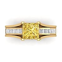 Clara Pucci 3.4ct Princess Cut Solitaire Yellow Simulated Diamond Engagement Promise Anniversary Bridal Ring Band set 18K Yellow Gold