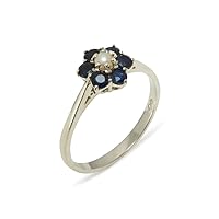 925 Sterling Silver Cultured Pearl & Sapphire Womens Cluster Anniversary Ring