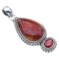 StarGems® Natural Crazy Lace Agate GarnetHandmade 925 Sterling Silver Pendant 2