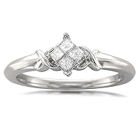 1/5 Carat Diamond, Invisible-Set 10kt White Gold Princess-cut Diamond Promise Ring (I-J, I2-I3)