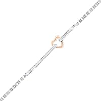 The Diamond Deal 14kt Two-tone Gold Womens Round Diamond Heart Fashion Bracelet 1/8 Cttw