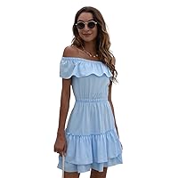 Exclusive Chic Women Maxi Dress Slash Neck Off The Shoulder Ruffle Elastic Bohemia Summer Mini Dress