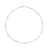 Aquamarine & Natural Diamond by Yard 11 Station Petite Necklace 0.35 ctw 14K Yellow Gold. Included 18 Inches Gold Chain.