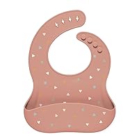 Simple Modern Silicone Bib for Babies, Toddlers | Lightweight and Durable Baby Bibs for Eating with Food Catcher Pocket | Soft Silicone with Adjustable Fit | Bennett Collection | Hearts on Pink