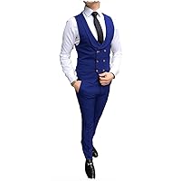 Mens Suits 2 Pieces Double Breasted Vest+Pants Business Suit Grooms Wedding