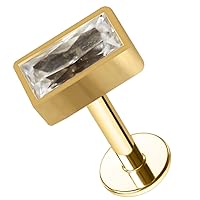 G23 Grade Titanium Full Set Baguette Cz Stone Top Push Fit Labret - Tragus Bar Piercing - Labret Stud Helix - Tragus Piercing Jewelry