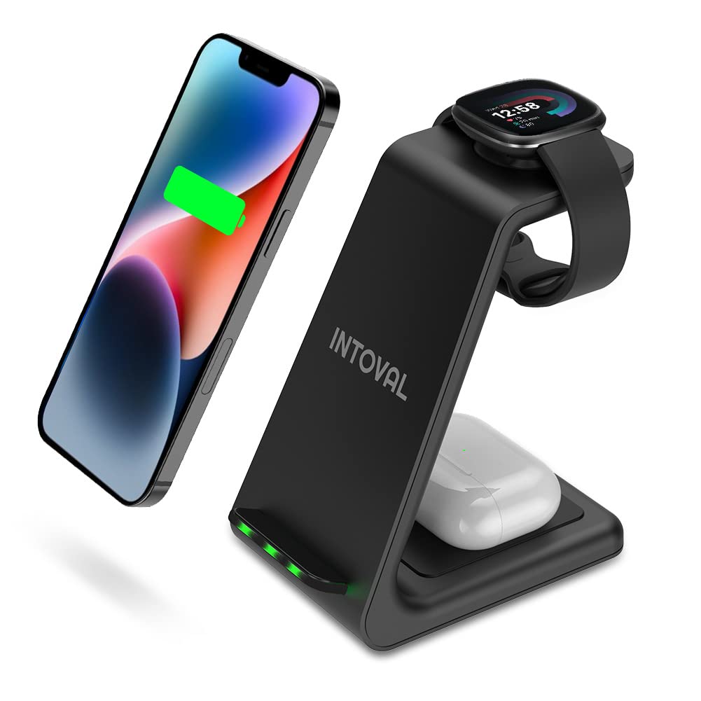 Intoval 3 in 1 Charger, for Fitbit Sense Fitbit Versa 3, iPhones, Samsung Galaxy Note and S Phones, Airpods Pro, Galaxy Buds +/Live and Other Wireless Charging Phones or Earbuds. (V3,White)