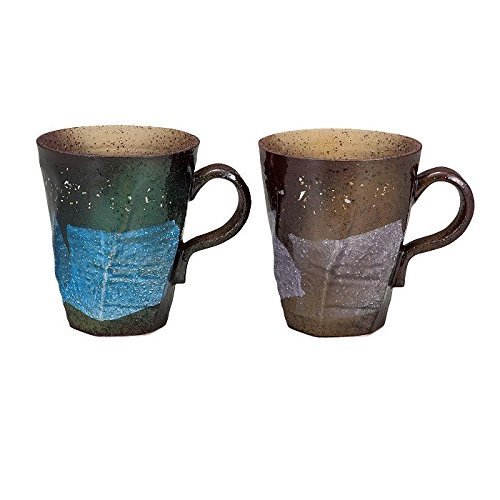Kutani Pottery blue and pink Gindami gold and silver sprinkled pair mug cup from Japan K4-960