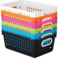 Really Good Stuff Neon Pop 6-Pack Medium Book Baskets - Durable Plastic Paper Storage Bins with Handles for Classroom Library - Storage for Classroom Organization - Vibrant Neon Colors