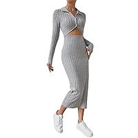 Dresses for Women - Cut Out Front Ribbed Knit Bodycon Dress