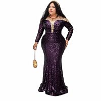 Women's Evening Dress SequinWomen's Floor Length Elegant Mermaid Plus Size Prom Dresses,Purple,XL