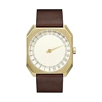 slow Jo 18 - Swiss Made one-hand 24 hour watch - Gold with dark brown leather band