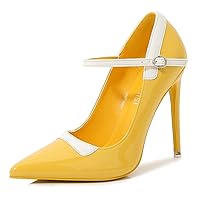 High Heels for Women 4.72 inch/12cm Sexy Pointed Toe Dress Shoes Color Block Stiletto Heels Ankle Straps Buckle Evening Party Pumps