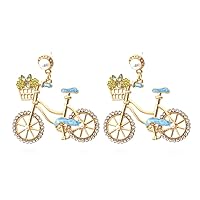 Cute Bicycle Dangle Earrings for Women Girls Creative Gold Plated Crystal Bike Drop Earrings Minimalist Earrings Jewelry Gifts