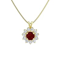 Beautiful Round Shape Created Ruby & Cubic Zirconia 925 Sterling Sliver Halo Cluster Pendant Necklace for Women's,Girls 14K White/Yellow/Rose Gold Plated