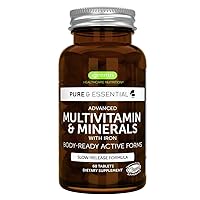 Pure & Essential Advanced Vegan Multivitamin & Minerals for Women with Iron, Vitamin D3, Methylated Folate, K2 & Zinc, Sustained Release, 30 Servings