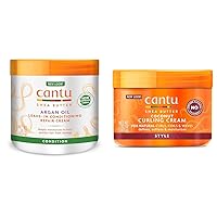 Cantu Leave-In Conditioning Repair Cream with Argan Oil, 16 oz (Packaging May Vary) & Coconut Curling Cream with Shea Butter for Natural Hair, 12 oz (Packaging May Vary)