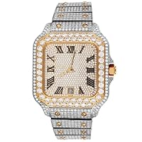 MASTER OF BLING Mens Stainless Steel VS Moissanite Diamond Two Tone Rose Gold Automatic Roman Dial Hip Hop Luxury Watch