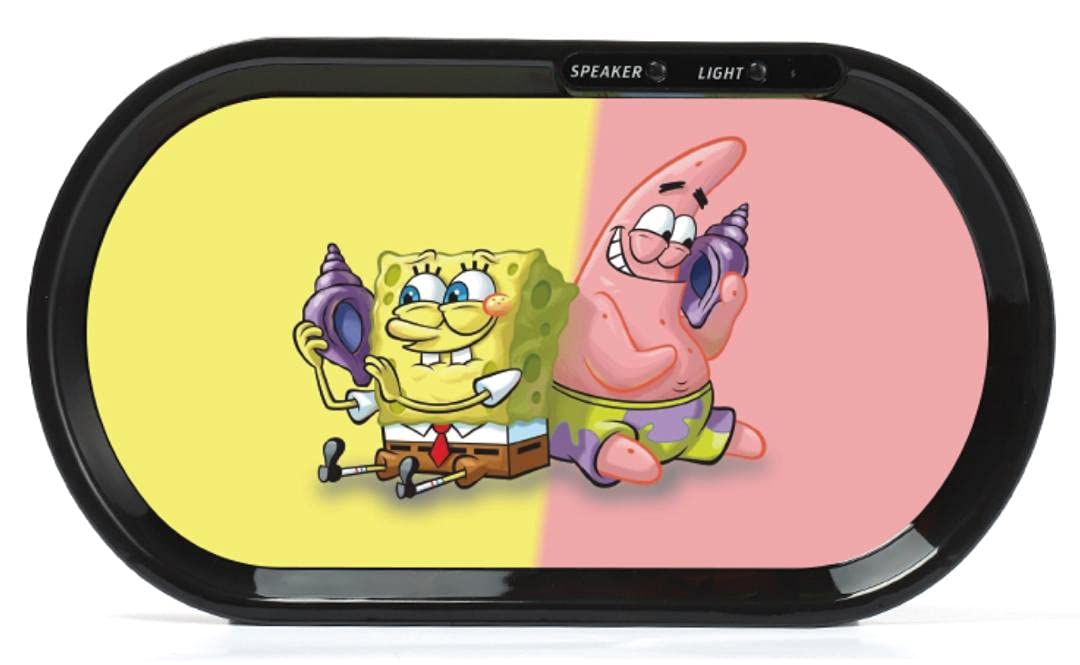 Led Rolling Tray Bluetooth Speaker Led Glow Light Up Lights Dancing with Music Rechargeable Tray Size 11x6.5 inches(Spongebob)