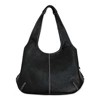 NOVICA Artisan Handmade Leather Shoulder Bag Black Handbag from Mexico Hobo Solid 'Urban Legend'
