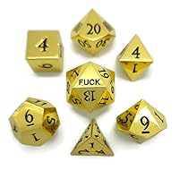 Gold Metal D20 F*** Dice Set Critical Fail F 20 Sided Die Set DND Black Gunmetal Color Number for Role Playing Game Dungeons and Dragons D&D Pathfinder Shadowrun and Math Teaching