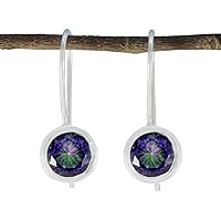 wholesale 925 sterling silver earring mystic quartz silver earring multi earring round earring bezel setting earring mystic quartz earring designer jewelry for womens