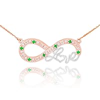 Little Treasures 14 ct Two-Tone Rose Gold Emerald Infinity Love Script Necklace with Diamonds