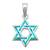 13698 Lab Created Blue Opal Star Of David .925 Sterling Silver Pendant