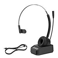 Computer Headset with Wireless Charging Base Noise-Cancelling Microphone for Call Centers or Truck Driver Headset
