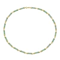 Asian Style Gemstone Genuine Multi Color Yellow Red White Green Jade Black Onyx Strand Slender Tube Bar Link Necklace Collar For Women 14K Yellow Gold Plated .925 Sterling Silver 16-18 Inch