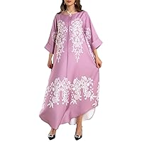 FULBHPRINT Arabic Long Dress for Women, Elegant Muslim Jalabiya Eid Party Evening Dress with Ethnic Print and Pearls
