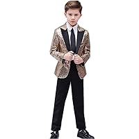 LIBODU 2 Pieces Shiny Sequins Boy Suits Tuxedo Slim Fit(Jacket+Pants) Party Performance