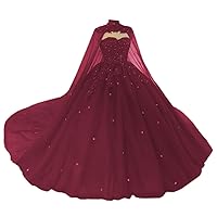 Mauuwy Elegant Quinceanera Dresses Beading with Cape Floral Ball Gown Sweet 16 Party Dress Vestido Rojo de quinceañera