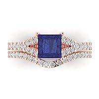 Clara Pucci 1.86ct Princess Cut Solitaire Simulated Tanzanite Designer Art Deco Statement Wedding Curved Ring Band Set 18K Rose Gold