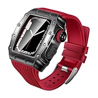 Rubber Strap for Apple Watch 7 Band 45mm Metal Stainless Steel Protective Matel Case+Strap for iWatch7 6 5 4 3 SE 44mm 41MM 40MM (Color : Red, Size : for iwatch 45MM)