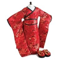 Red Brocade Japanese Kimono & Sandals ~ Doll Outfit Fits 18
