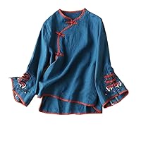 Chinese Traditional Suit Blouse Women Embroidery Cotton and Linen Oversize Long Ladies Top Hanfu Cheongsam