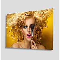 Sexy Blonde Lady With Pink Lips And Makeup Tempered Glass Wall Art Perfect Modern Decor Fabulous New Year Gift Glass UV Printing Durable Product (70x110 cm (27x43 inches))