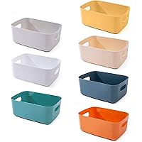 OWill 7-Pack Plastic Storage Bins and Baskets for Efficient Home Classroom Organization - Small Containers in Multiple Colors for Kitchen, Cupboard box, and Bathroom Organizer on Shelves and Tubs
